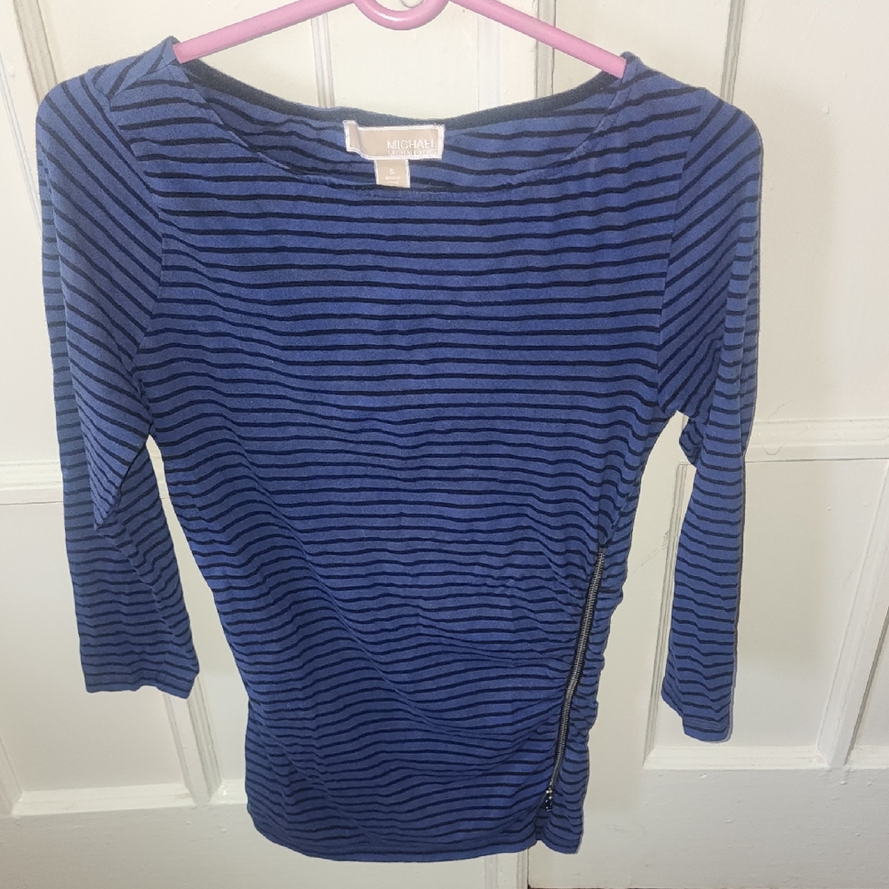 Michael Kors Blue Fitted Ribbed Blouse